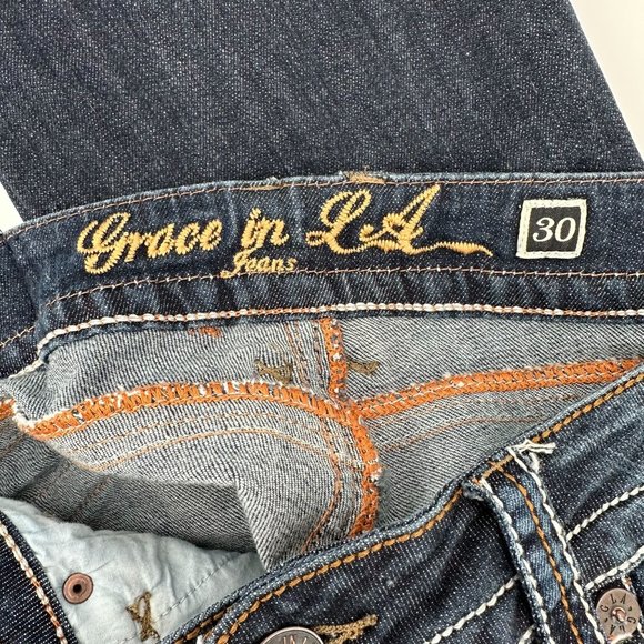 Grace In LA Womens Blue Bling Flap Pocket Low Rise Cropped Straight Leg Jeans 30 - Picture 7 of 10